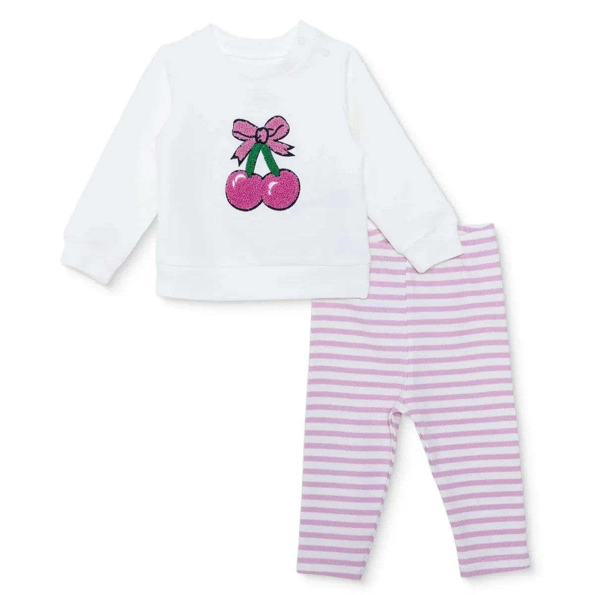 HelloBaby Cherry Print Baby Sweatshirt & Leggings Set (1-3 Months to 12 Months) - Pink