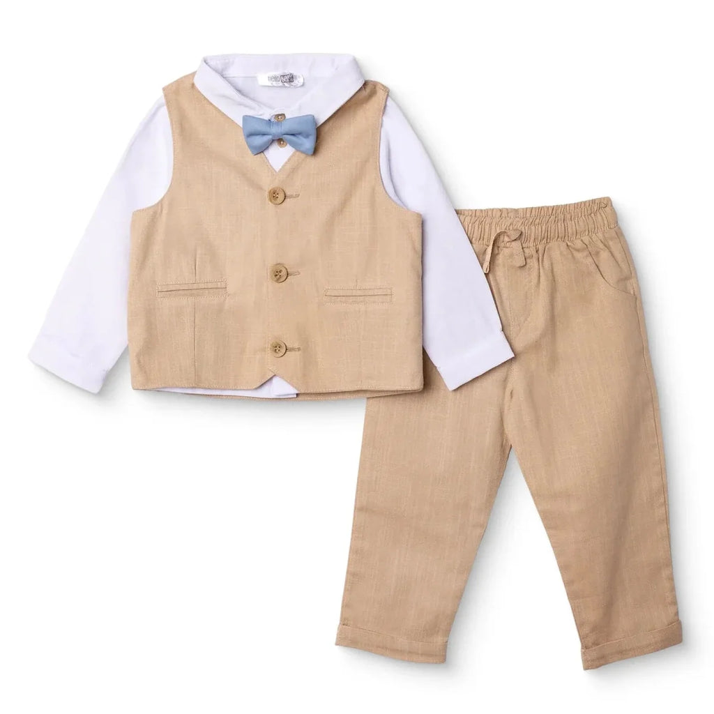 HelloBaby Long Sleeve Baby Shirt, Trousers & Gilet Set (6-9 Months to 2-3 Years) - Beige