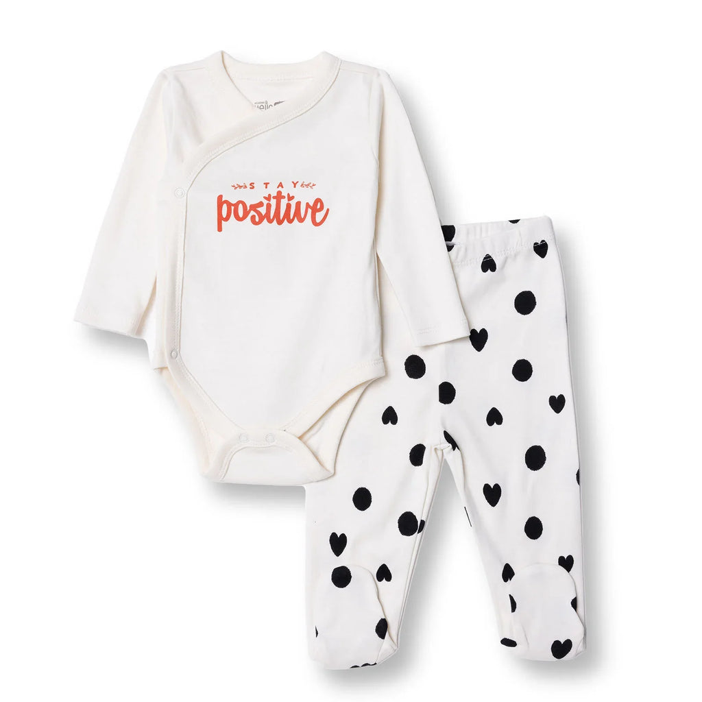 HelloBaby "Stay Positive" Slogan Baby Bodysuit & Footed Bottoms Set (Newborn to 9 Months)