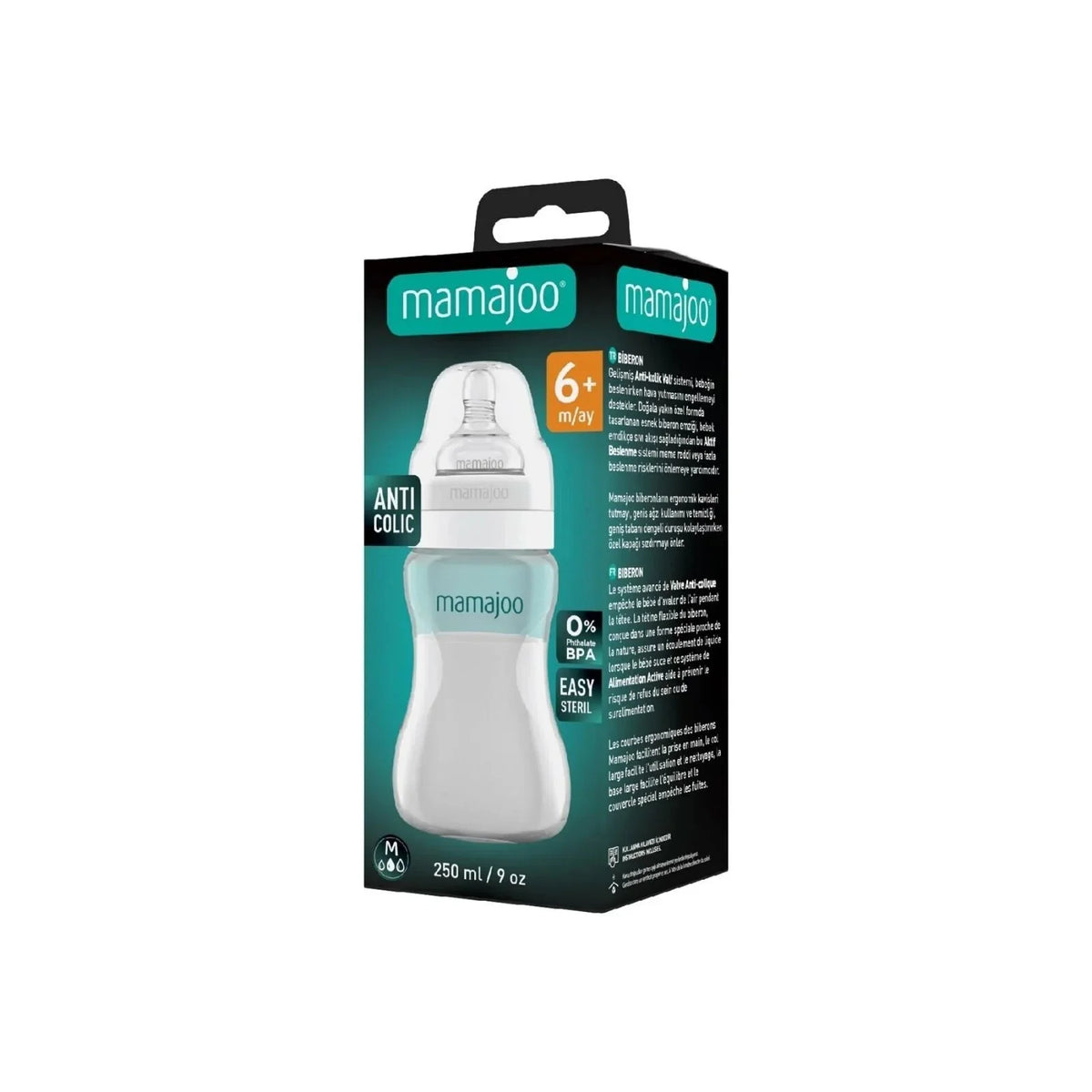 Mamajoo Anti-Colic PP Baby Bottle Medium Flow 6+ months 250ml - Silver