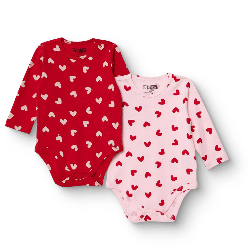 HelloBaby 2 Pack Heart Print Long Sleeve Baby Bodysuits (1-3 Months to 2-3 Years)