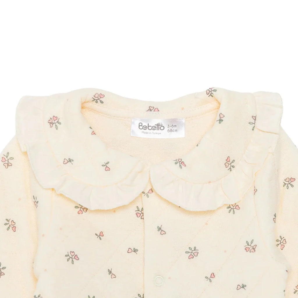 Bebetto Quilted Long Sleeve Baby Sleepsuit with Feet (Newborn to 6-9 Months) - Ecru