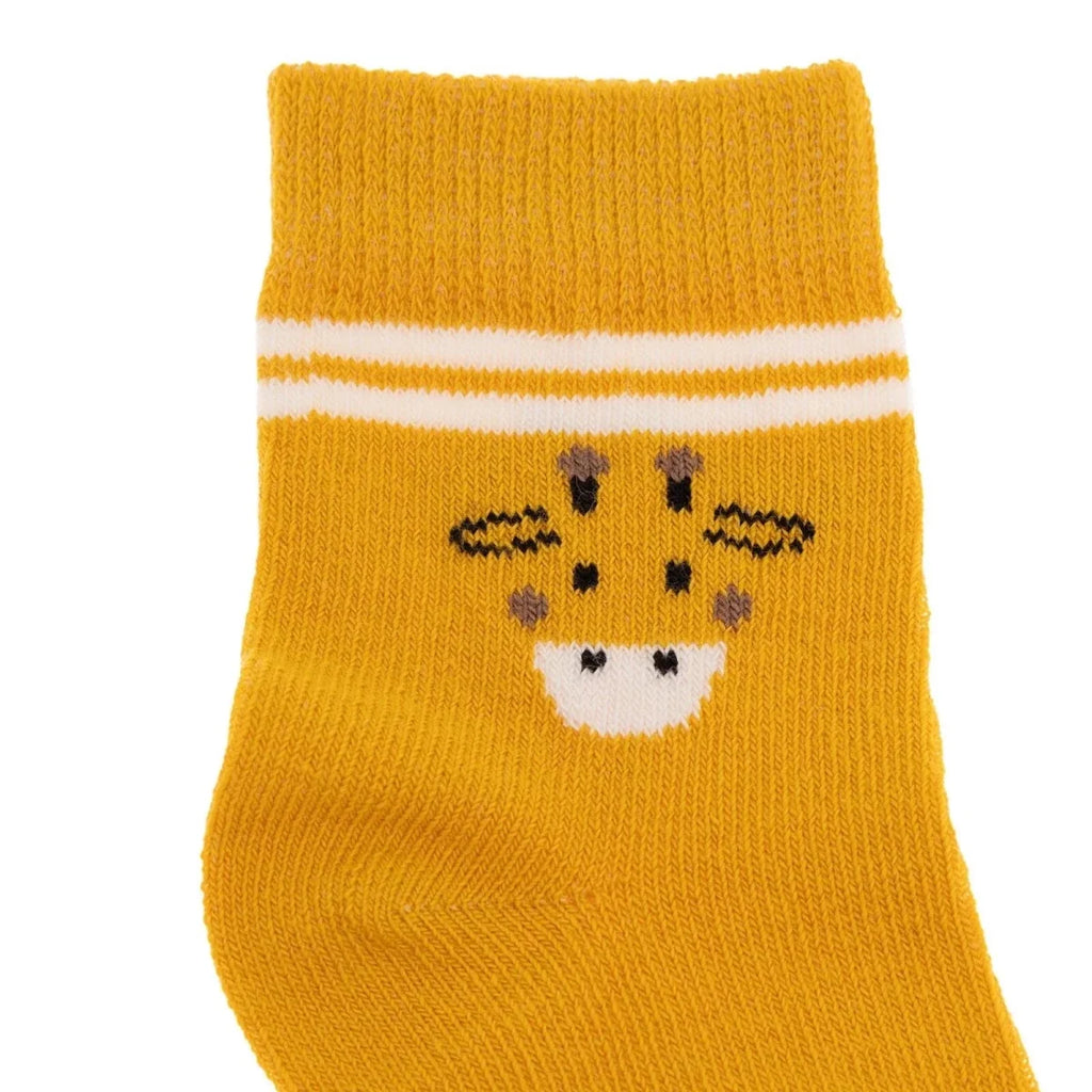 HelloBaby 3 Pack Striped Animal Print Ankle Baby Socks (Newborn to 4-5 Years) - Mustard