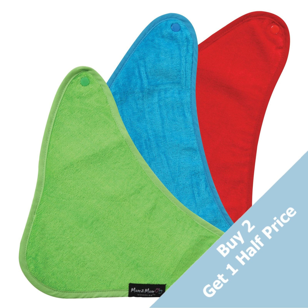 3 PACK - Mum 2 Mum Bandana Style Wonder Bibs - Red / Lime / Teal