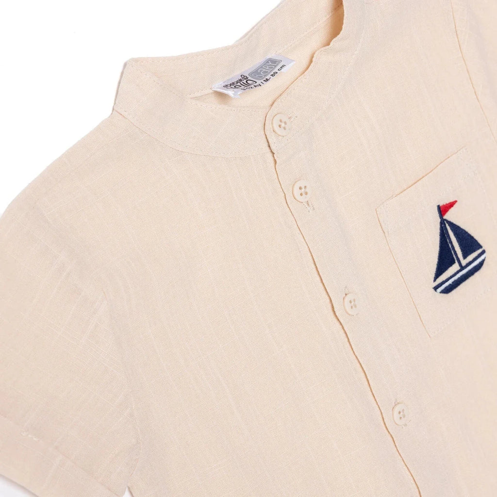 HelloBaby Grandad Collar Poplin Baby Shirt (6-9 Months to 4-5 Years) - Beige