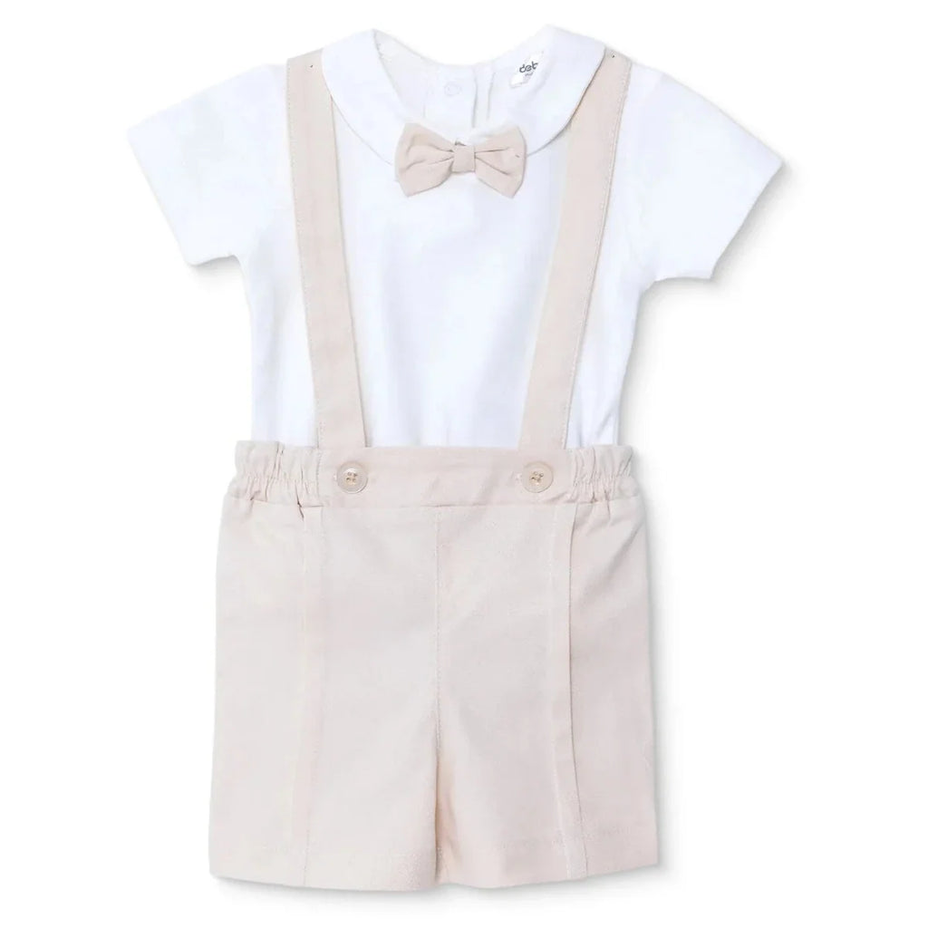 Bebetto Dungaree Baby Shorts & Short Sleeve T-Shirt Set (1-3 to 12 Months) - Beige