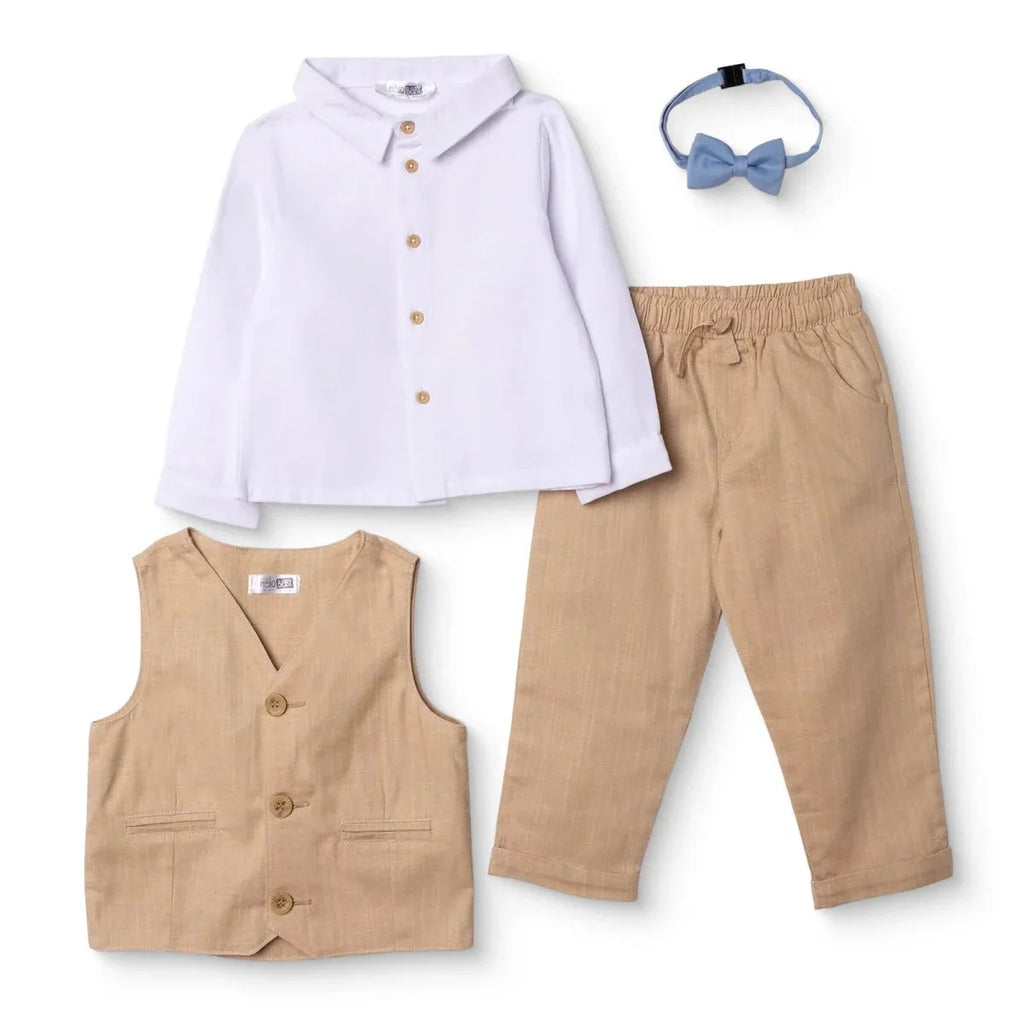 HelloBaby Long Sleeve Baby Shirt, Trousers & Gilet Set (6-9 Months to 2-3 Years) - Beige