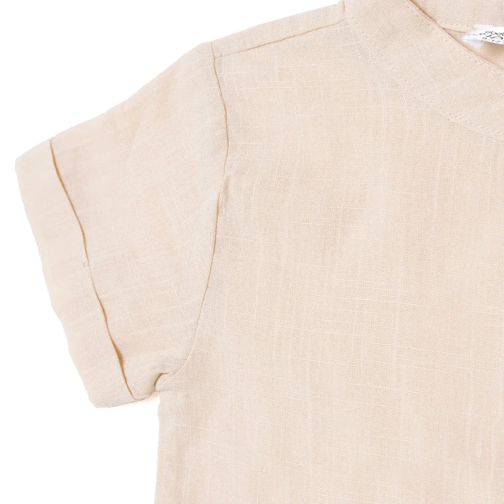 HelloBaby Grandad Collar Poplin Baby Shirt (6-9 Months to 4-5 Years) - Beige