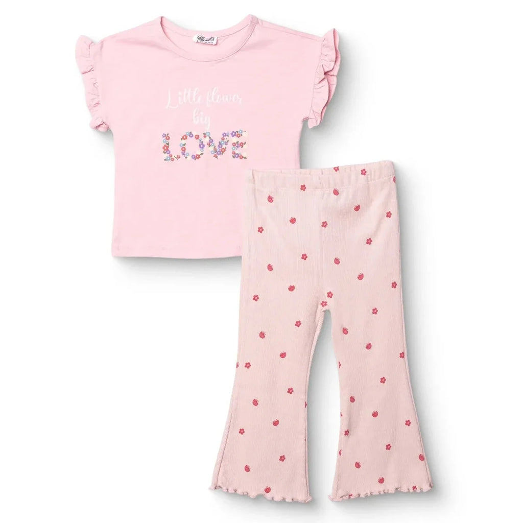 HelloBaby Short Sleeve Ribbed Baby Top & Leggings Set (6-9 Months to 4-5 Years) - Pink