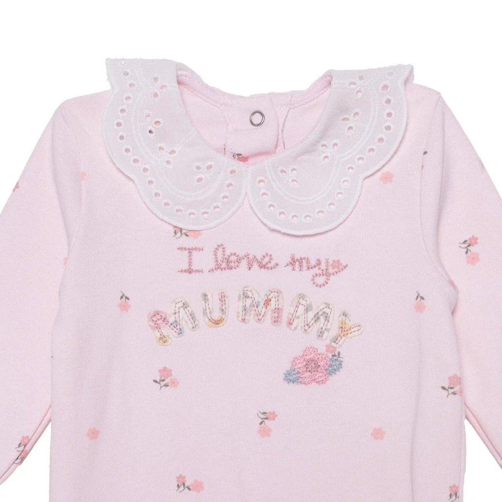 HelloBaby Floral Print Lace Collar Footed Baby Sleepsuit (Newborn to 6-9 Months) - Pink