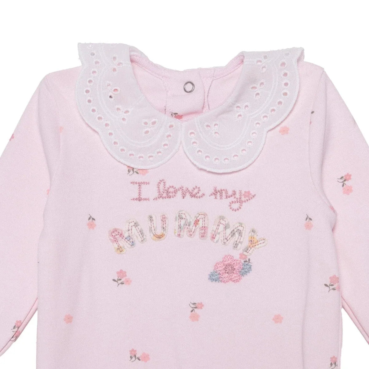 HelloBaby Floral Print Lace Collar Footed Baby Sleepsuit (Newborn to 6-9 Months) - Pink
