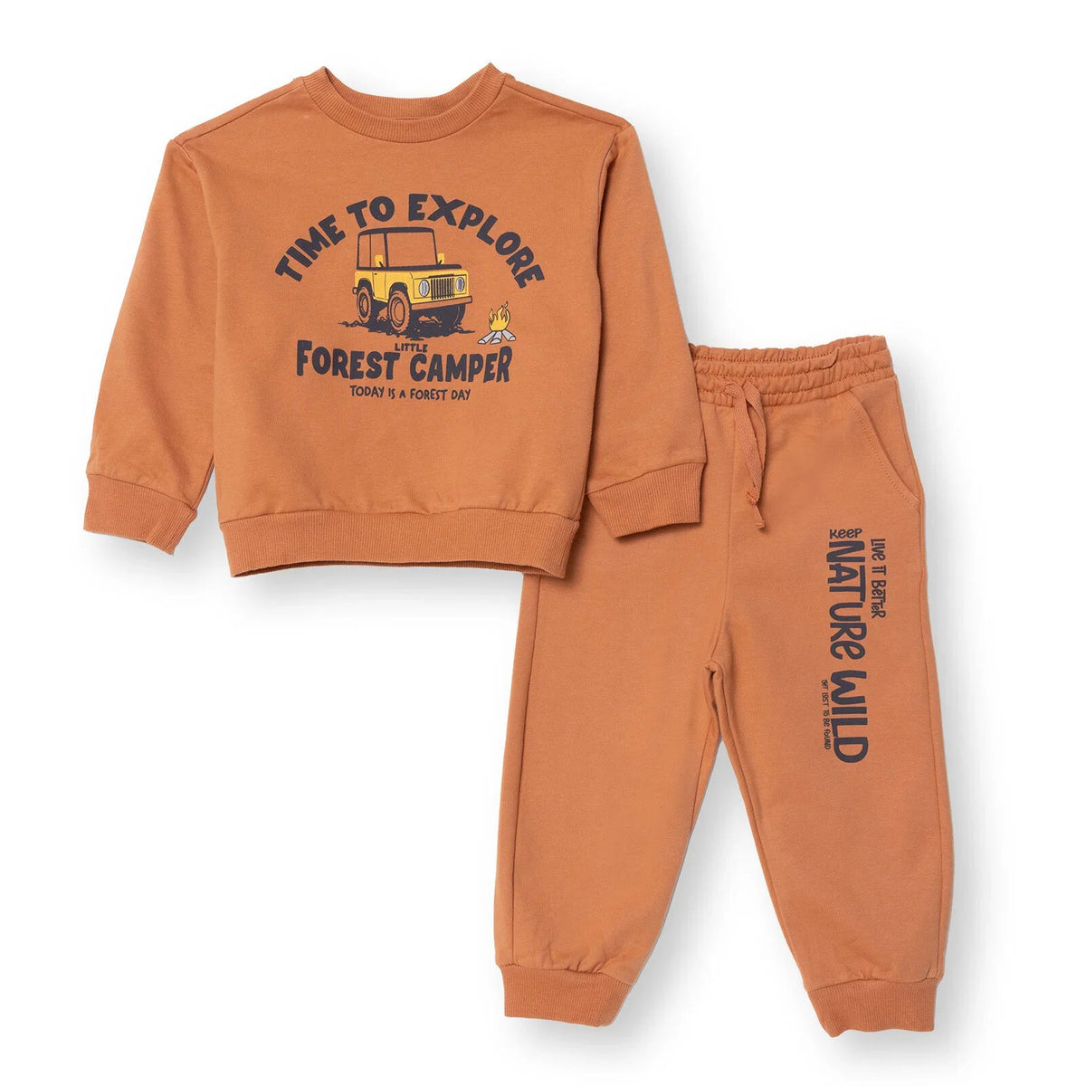 HelloBaby "Little Forest Camper" Slogan Brushed Baby Sweatshirt & Joggers Set (3-6 Months to 4-5 Years)
