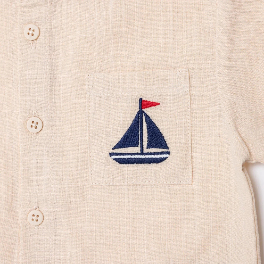 HelloBaby Grandad Collar Poplin Baby Shirt (6-9 Months to 4-5 Years) - Beige