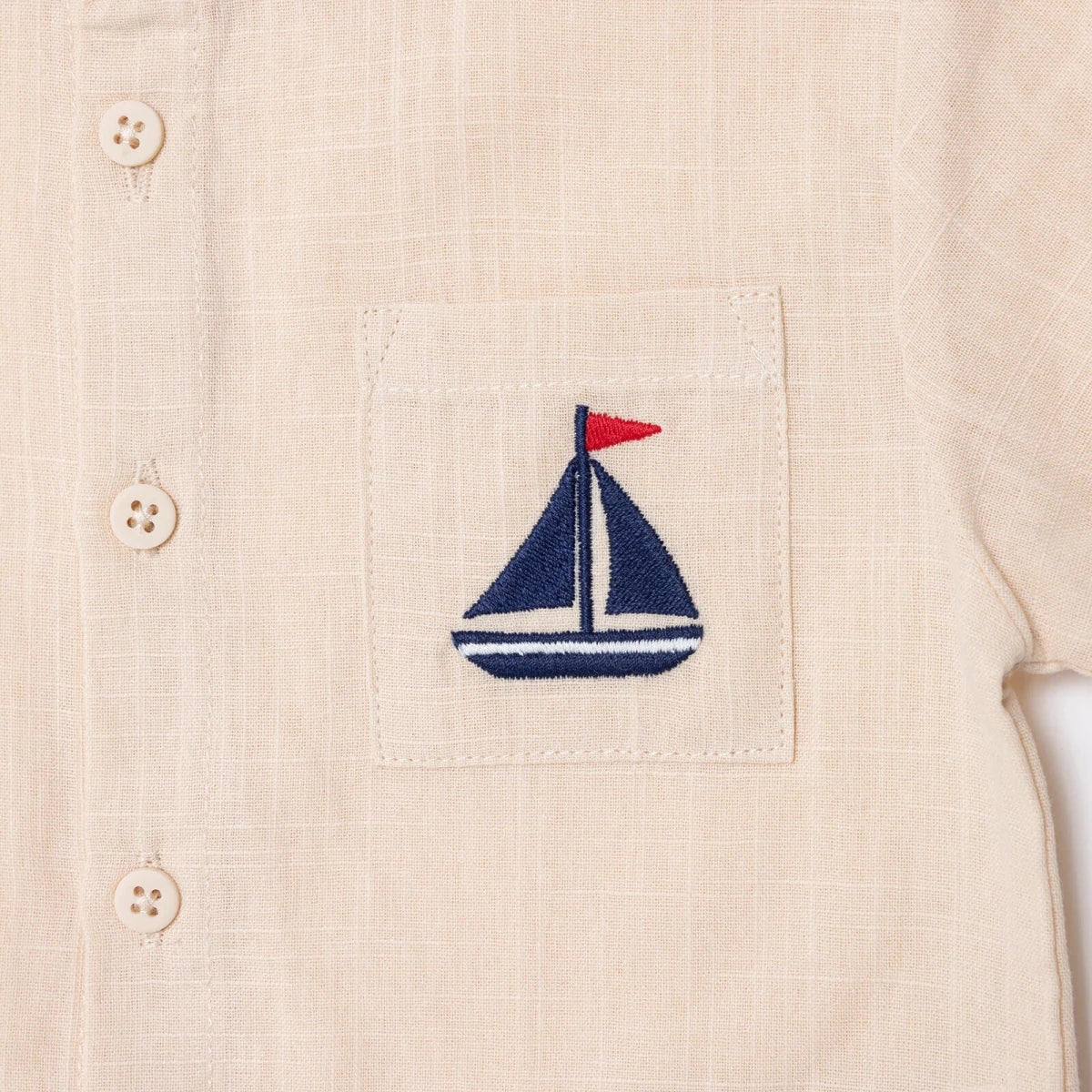 HelloBaby Grandad Collar Poplin Baby Shirt (6-9 Months to 4-5 Years) - Beige