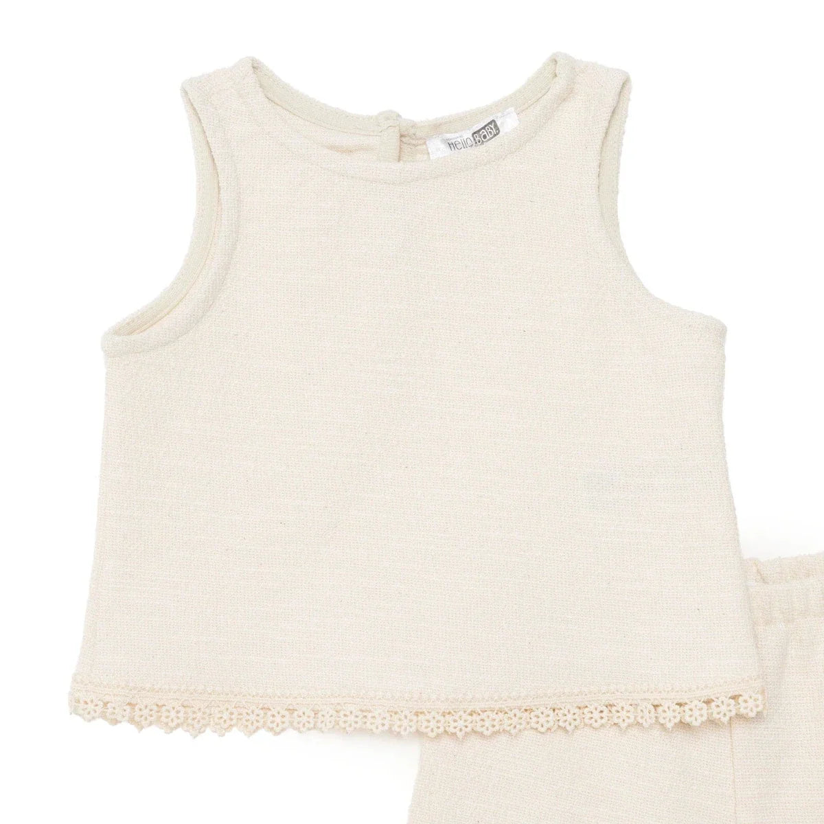 HelloBaby Sleeveless Jacquard Baby Top & Shorts Set (6-9 Months to 4-5 Years) - Ecru