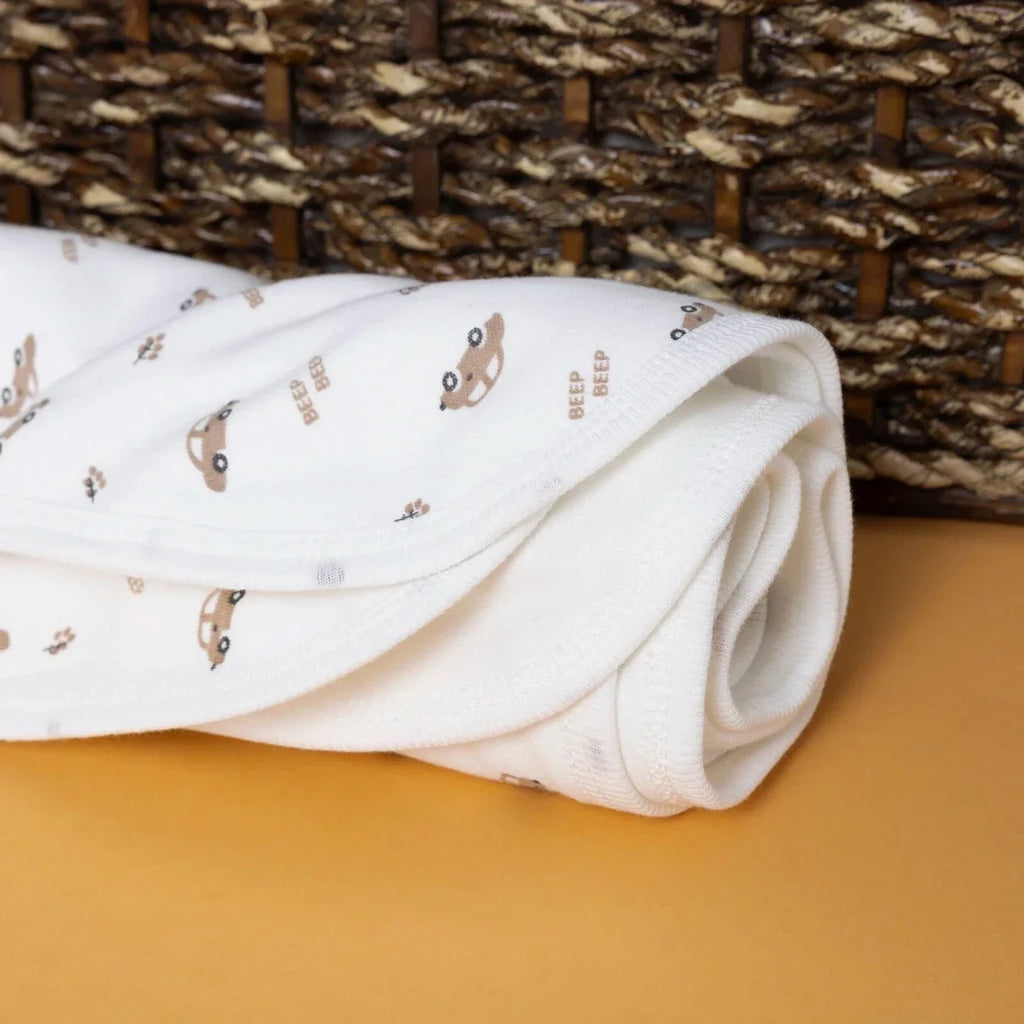 Bebecix Car Print Jersey Baby Blanket (80 x 90 cm) - Ecru