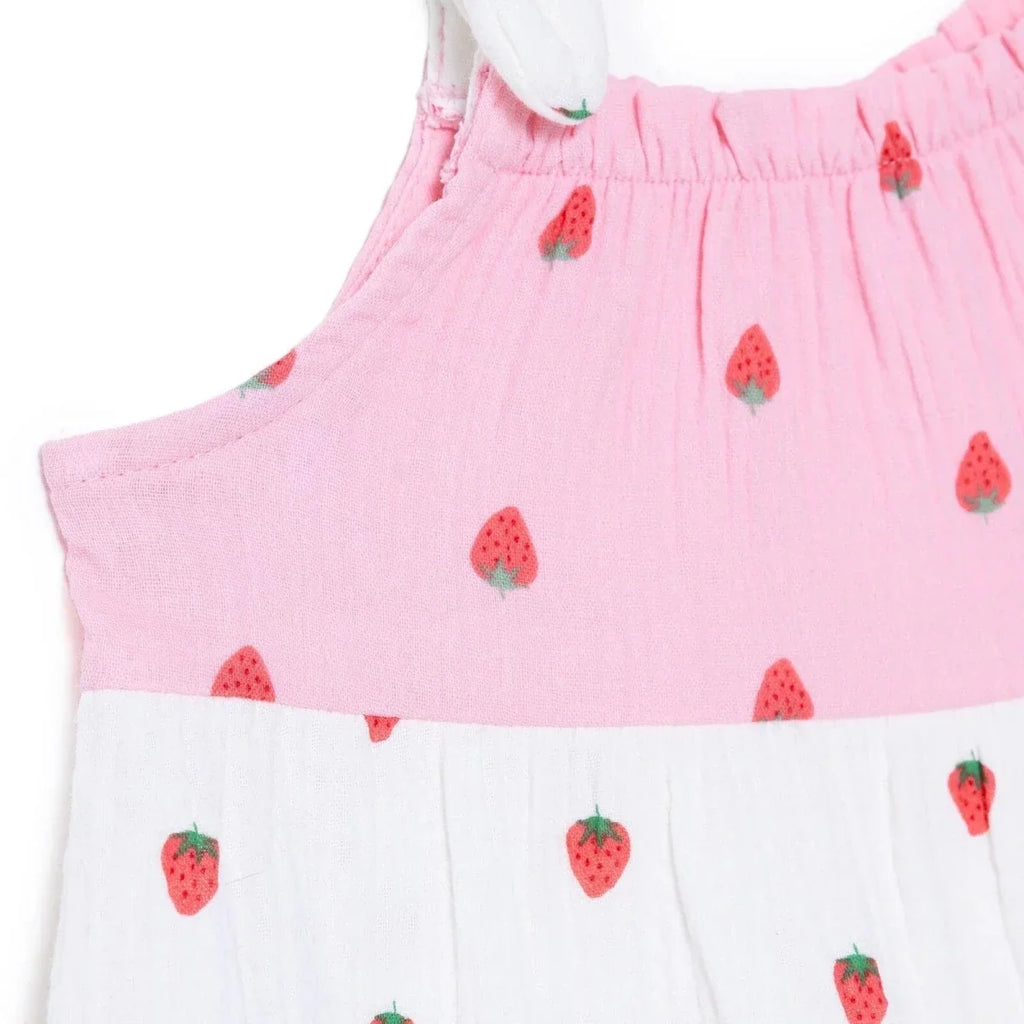 HelloBaby Strawberry Print Crew Neck Short Sleeve Baby Dress (6-9 Months to 4-5 Years) - Pink Printed