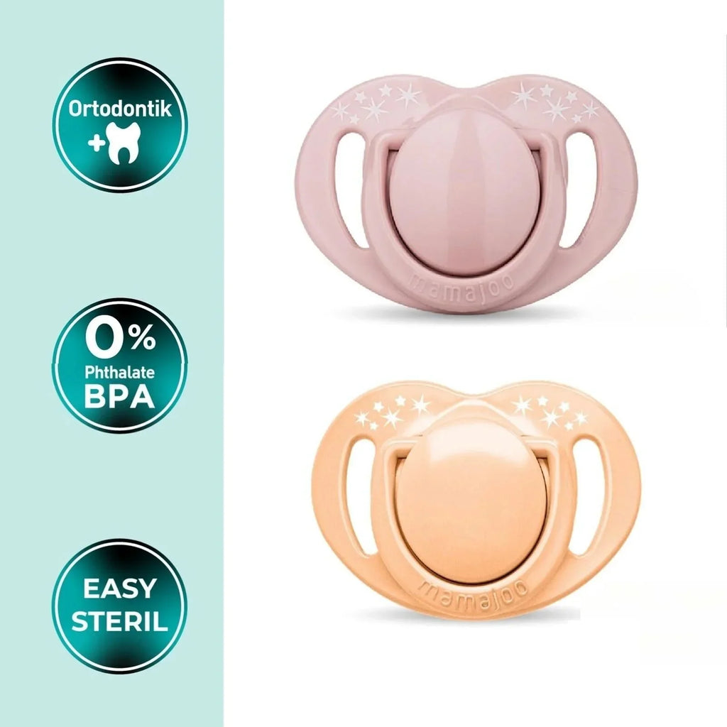 Mamajoo Orthodontic Soothers with Steriliser Box 6+ months Pack of 2 - Powder Pink & Blush