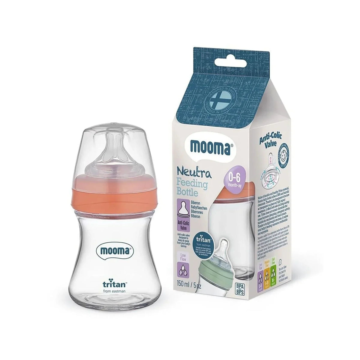 Mooma Neutra Tritan Bottle Slow Flow 0-6 months 150ml - Coral Pink