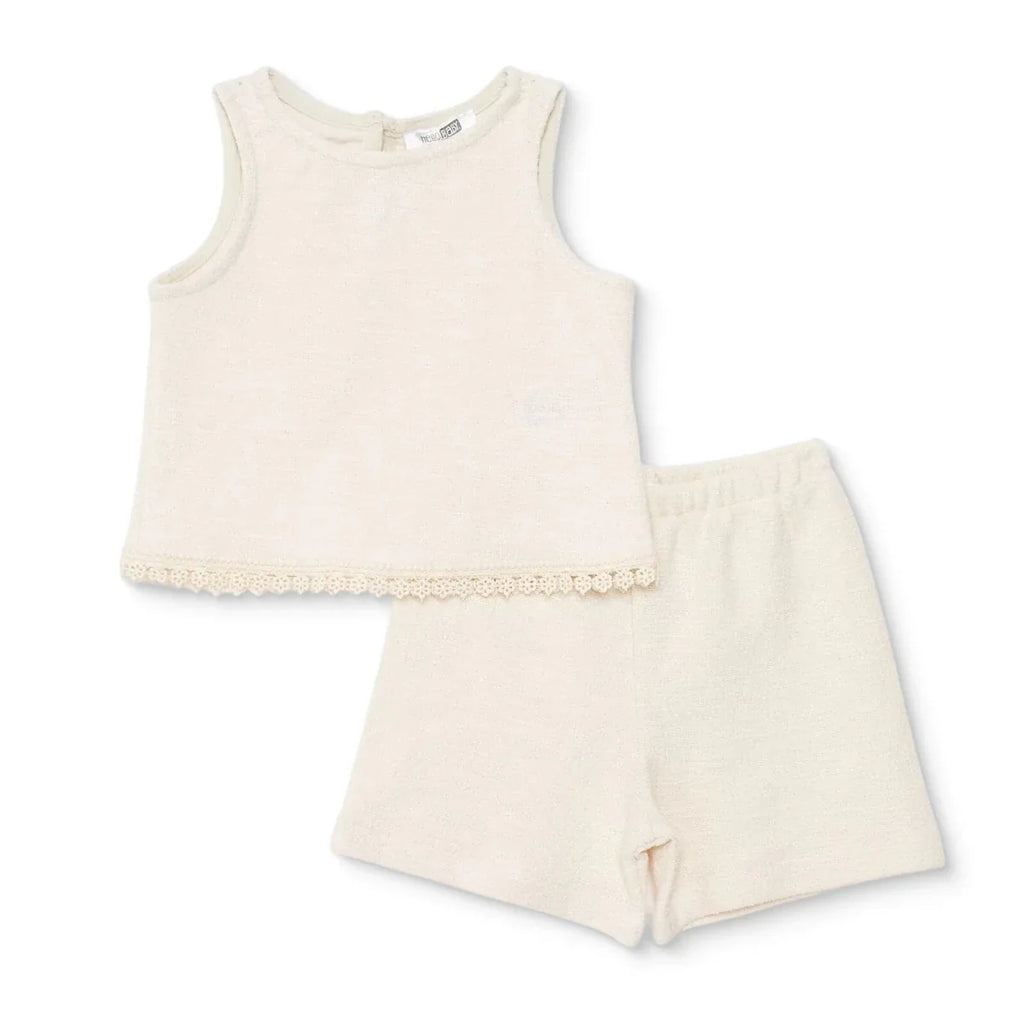 HelloBaby Sleeveless Jacquard Baby Top & Shorts Set (6-9 Months to 4-5 Years) - Ecru