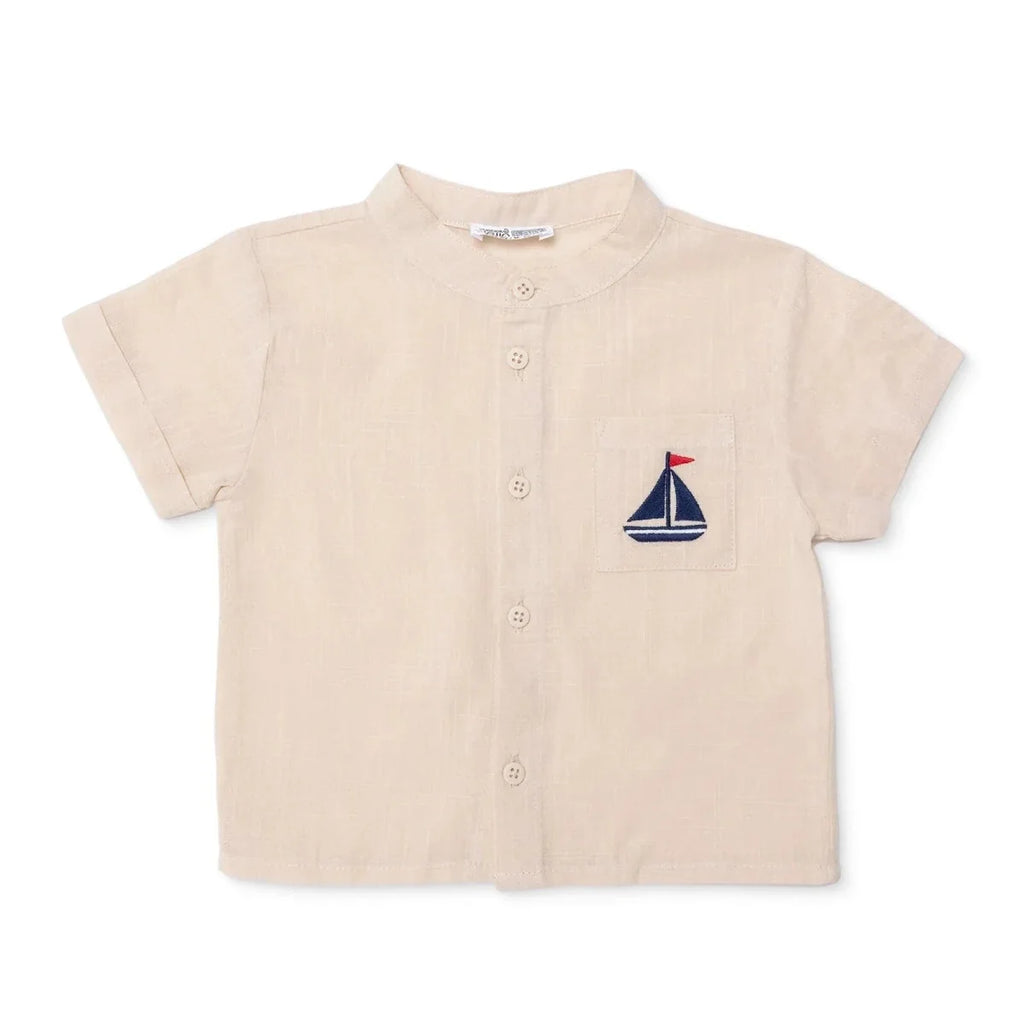 HelloBaby Grandad Collar Poplin Baby Shirt (6-9 Months to 4-5 Years) - Beige