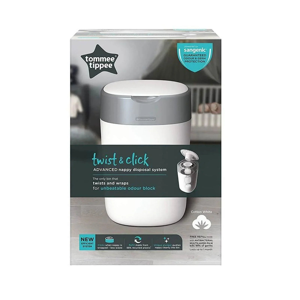 Tommee Tippee Twist & Click Nappy Disposal Tub - White