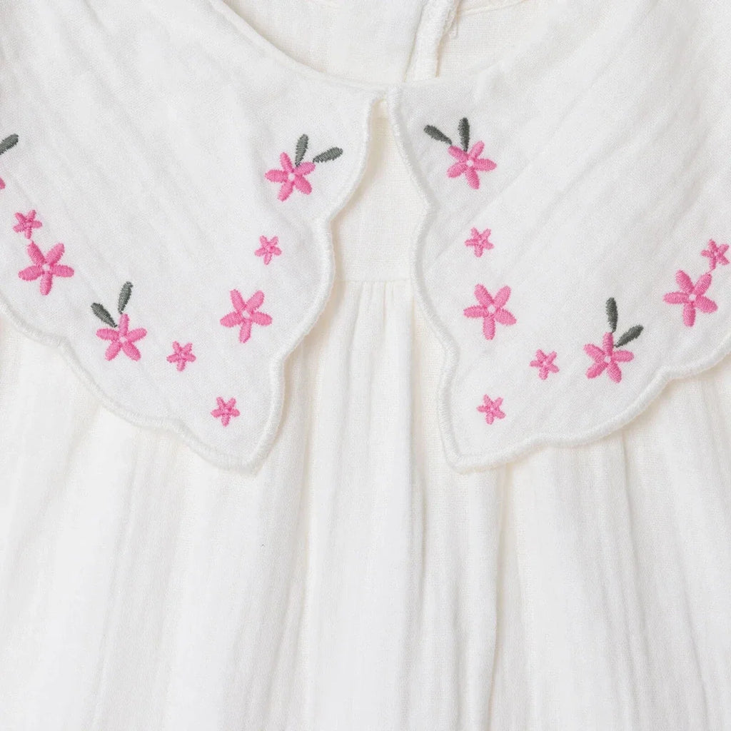 HelloBaby Short Sleeve Muslin Baby Dress (6-9 Months to 4-5 Years) - Ecru