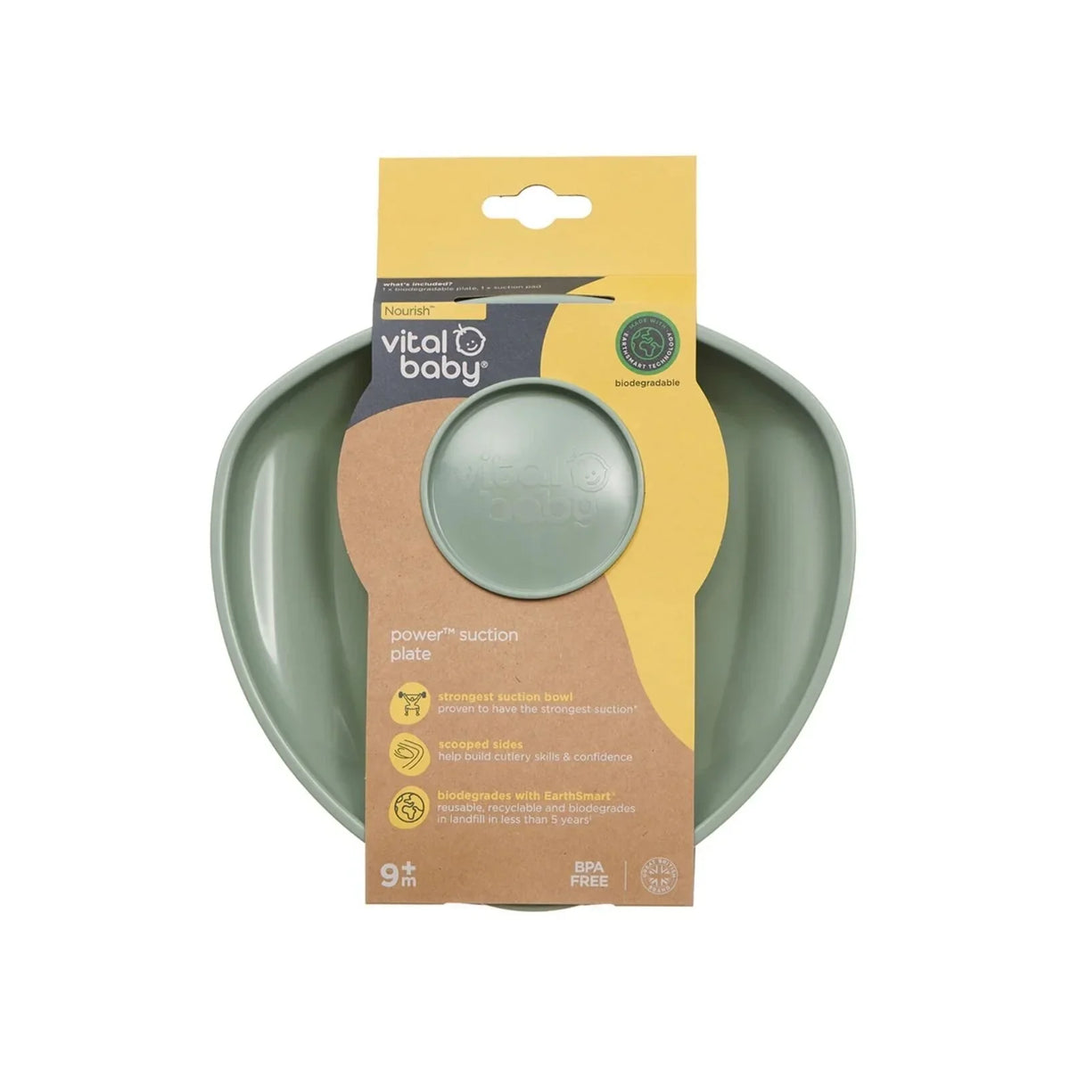 Vital Baby Nourish Power Suction Plate - Natural Moss