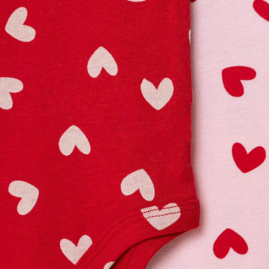 HelloBaby 2 Pack Heart Print Long Sleeve Baby Bodysuits (1-3 Months to 2-3 Years)