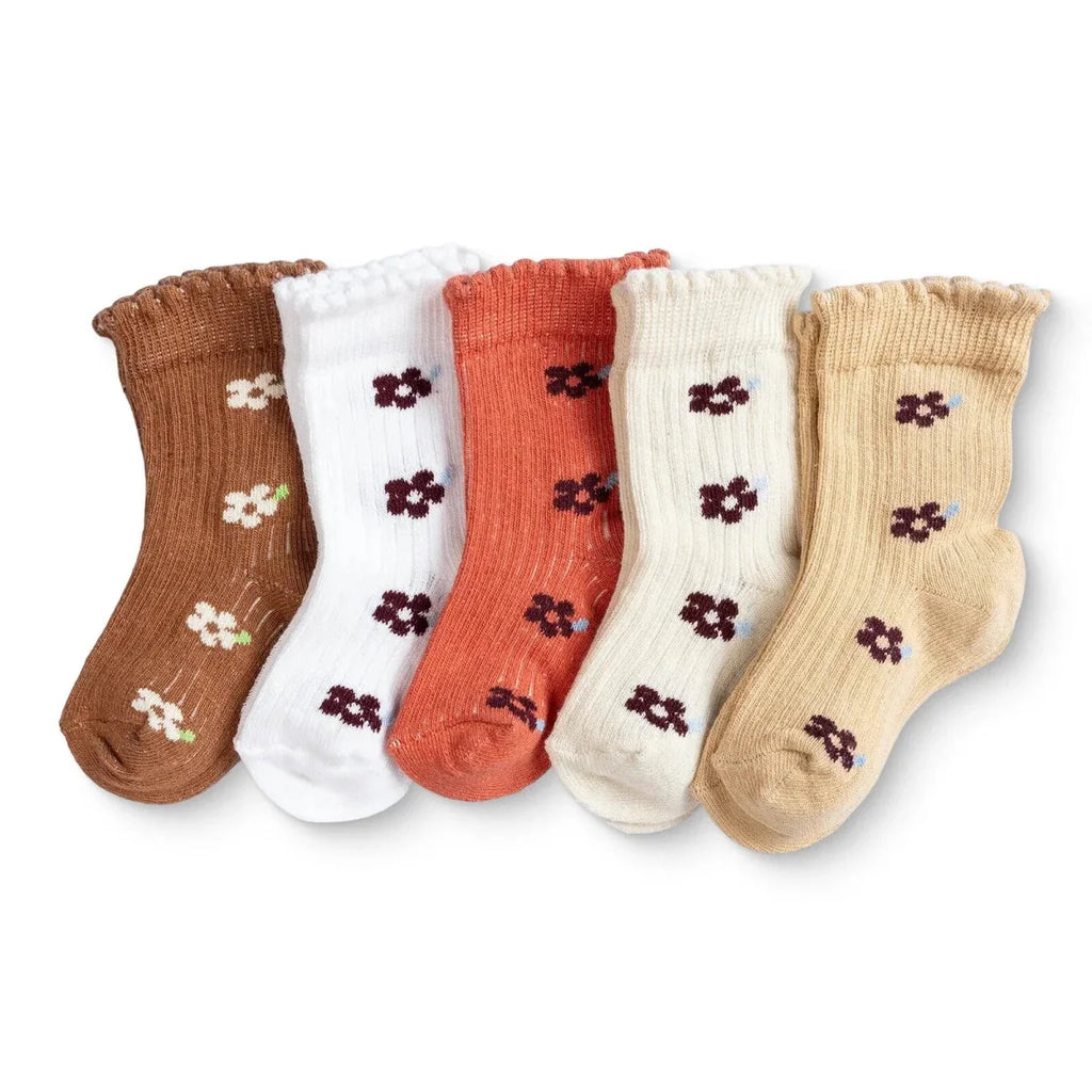 HelloBaby Girls Pack of 5 Ankle Socks Floral Print Cotton Rich - Orange Printed