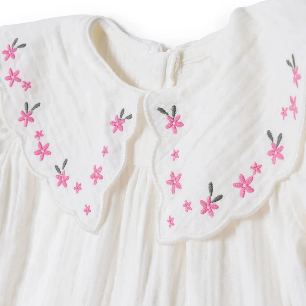 HelloBaby Short Sleeve Muslin Baby Dress (6-9 Months to 4-5 Years) - Ecru