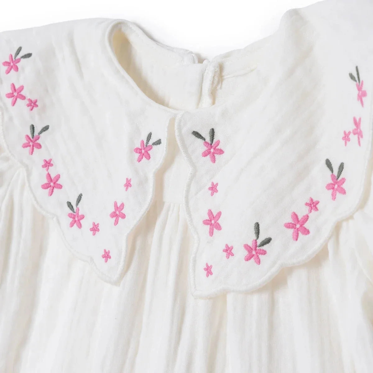 HelloBaby Short Sleeve Muslin Baby Dress (6-9 Months to 4-5 Years) - Ecru