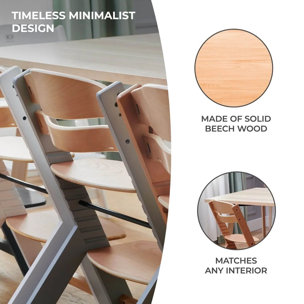 Kinderkraft Enock Wooden Highchair - Full Grey