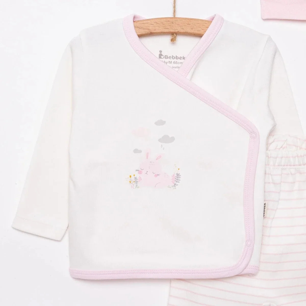 Bebbek Bunny Print Peter Pan Collar Baby Hat, Vest & Bottoms Set (Newborn to 6 Months) - Ecru