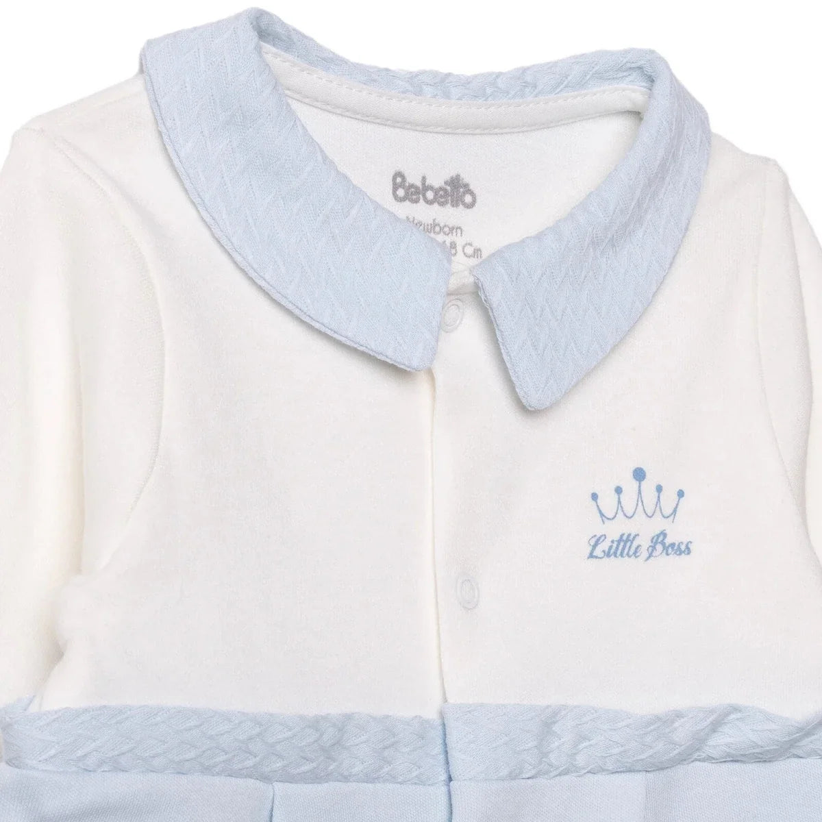 Bebetto "Little Boss" Slogan Buttoned Shirt Collar Footed Baby Sleepsuit (Newborn to 6-9 Months) - Blue