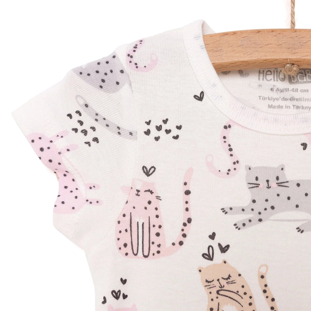 HelloBaby Cat Print Short Sleeve Baby Bodysuit (3 Months to 3 Years)
