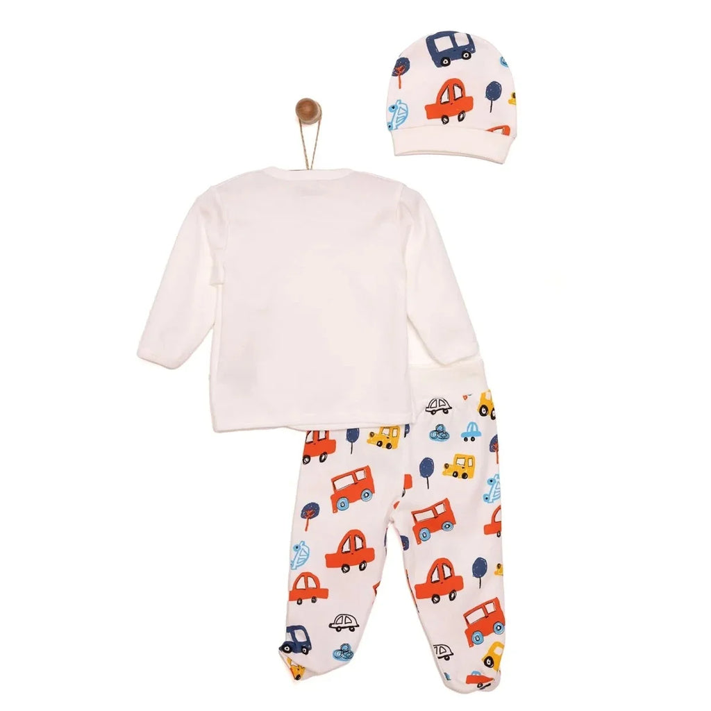 HelloBaby Vehicle Print Baby Hat, Vest & Bottoms Set (Newborn to 6 Months)
