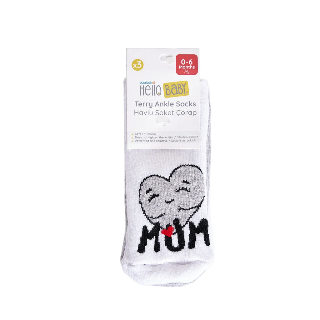 HelloBaby 3 Pack Heart Print Terry Baby Socks (Newborn to 4-5 Years)