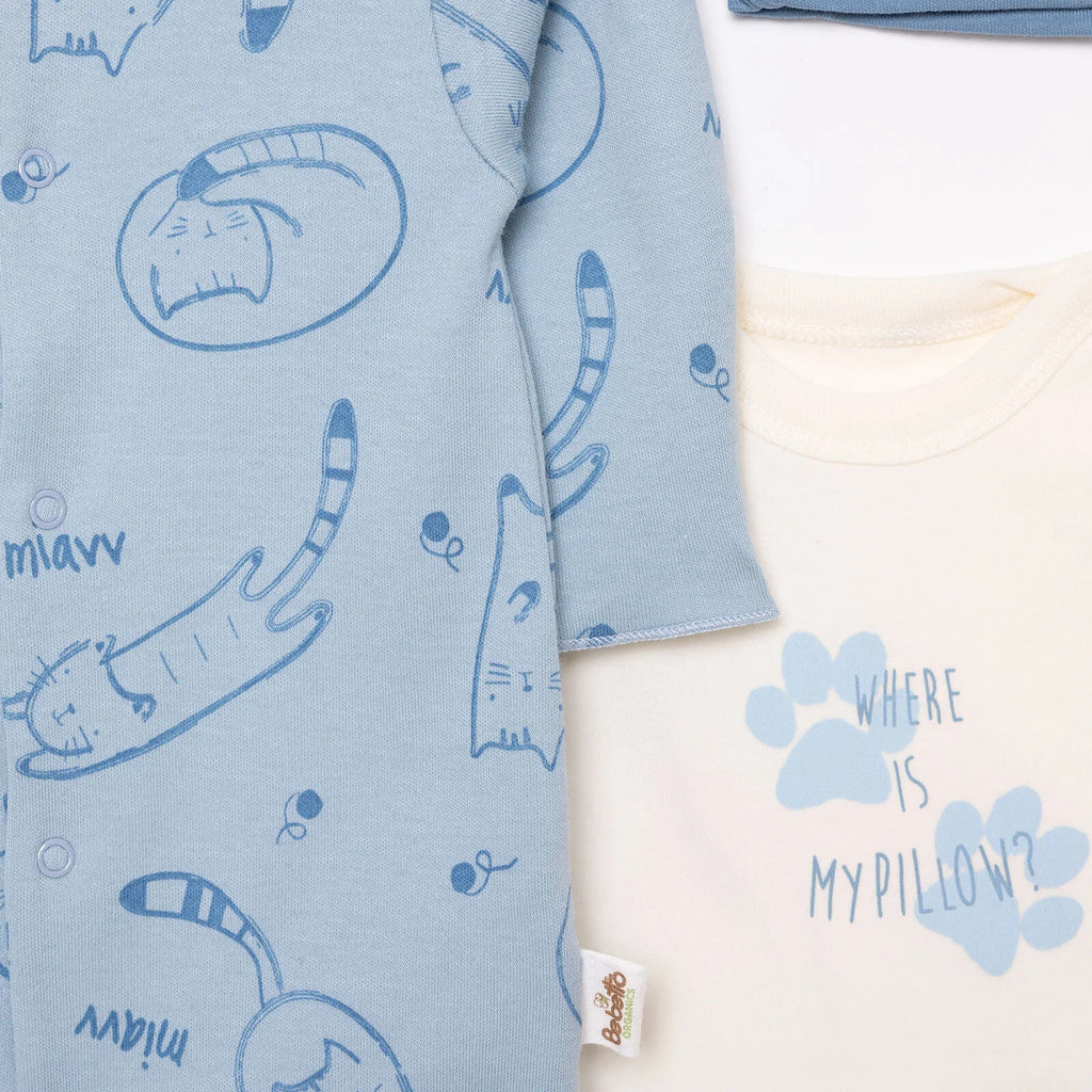 Bebetto Car Print Baby Bodysuit, Hat & Footed Sleepsuit Set (Newborn to 3 Months)