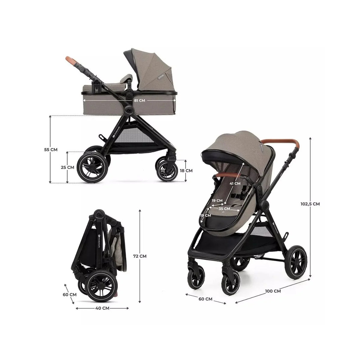 Kinderkraft Esme Pro 3-in-1 Travel System with Mink Pro Car Seat - Sand Beige