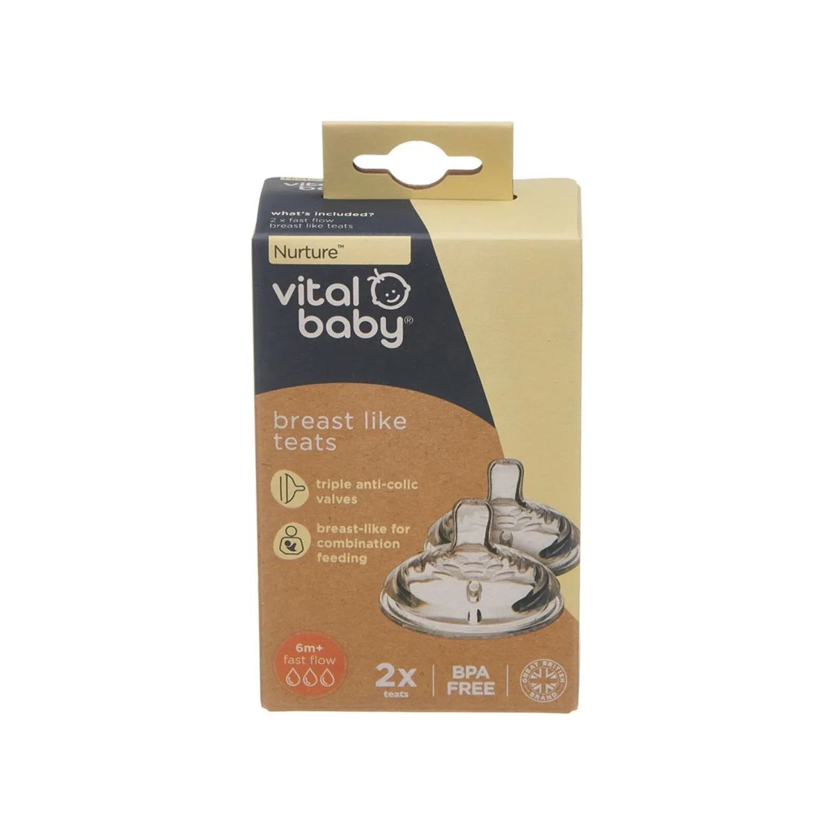 Vital Baby Nurture Breast Like Teats Fast Flow 6+ months Pack of 2