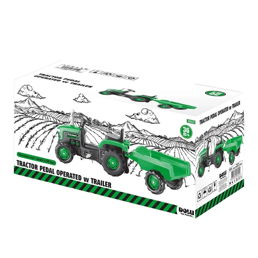 Dolu Ride On Pedal Tractor & Trailer - Green