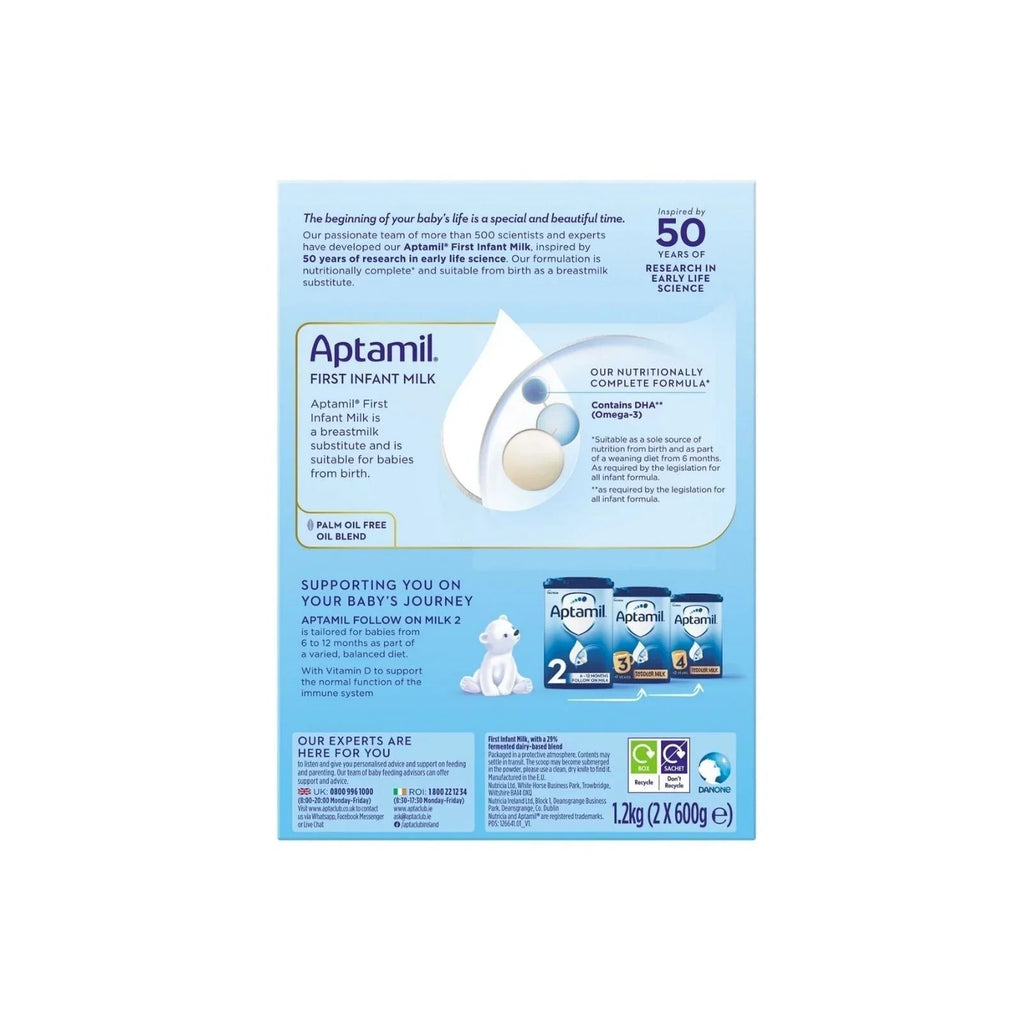 Aptamil 1 First Infant Milk Formula from Birth 1.2kg (2x600g)