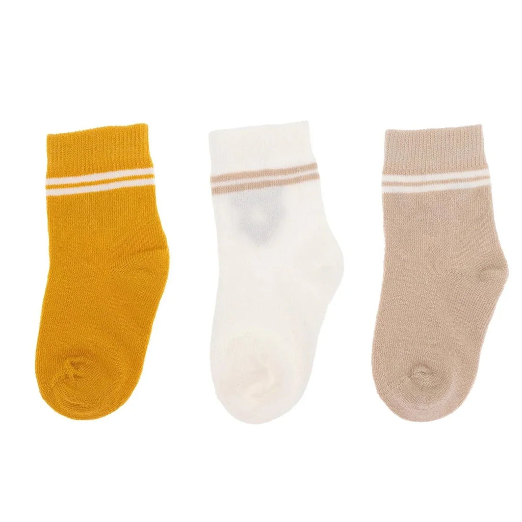 HelloBaby 3 Pack Striped Animal Print Ankle Baby Socks (Newborn to 4-5 Years) - Mustard