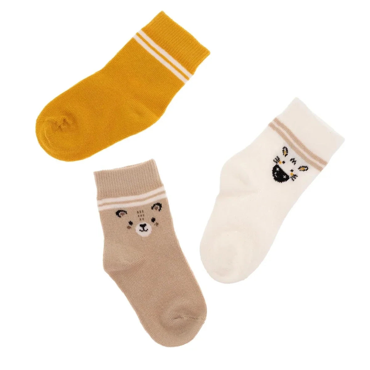 HelloBaby 3 Pack Striped Animal Print Ankle Baby Socks (Newborn to 4-5 Years) - Mustard