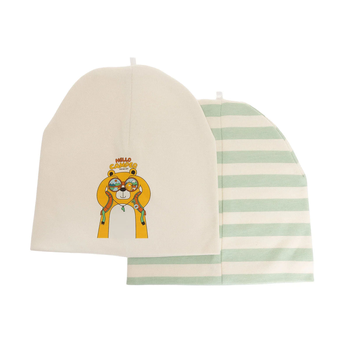 Little Plane Hello Camper Slogan 2 Pack Knitted Baby Beanies (12 Months to 3 Years)