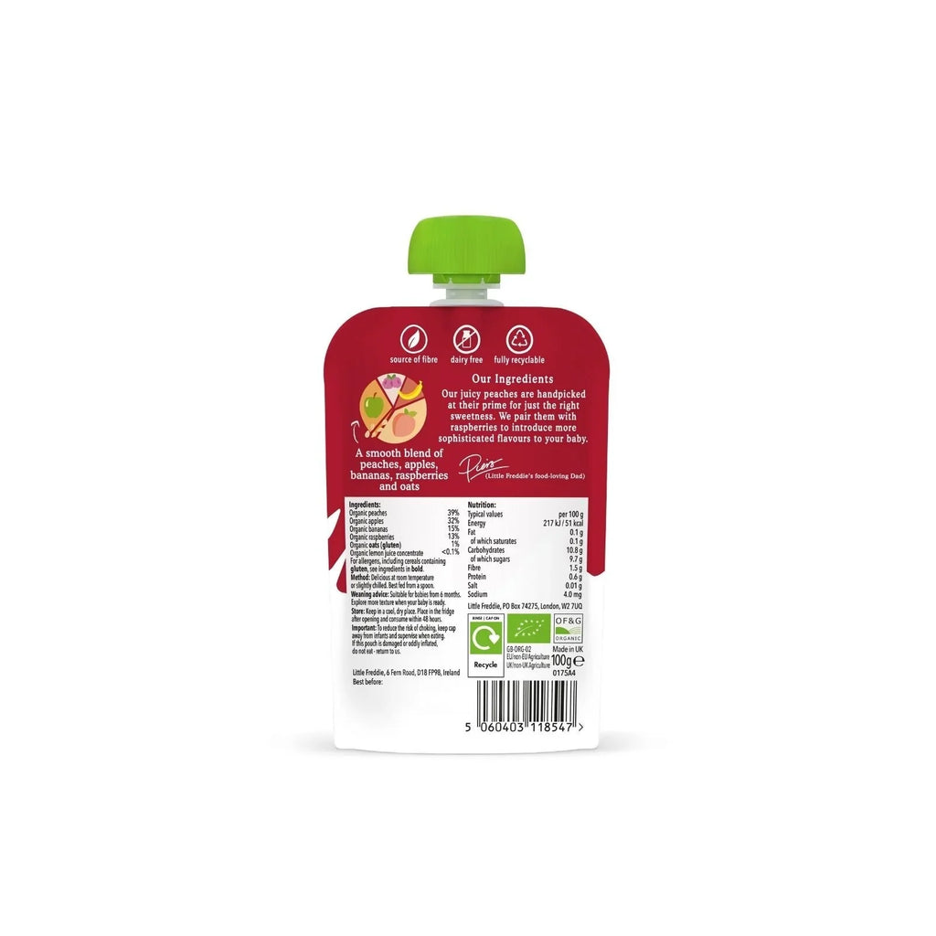 Little Freddie Organic Peaches & Raspberries Baby Food Pouch 6+ months 100g