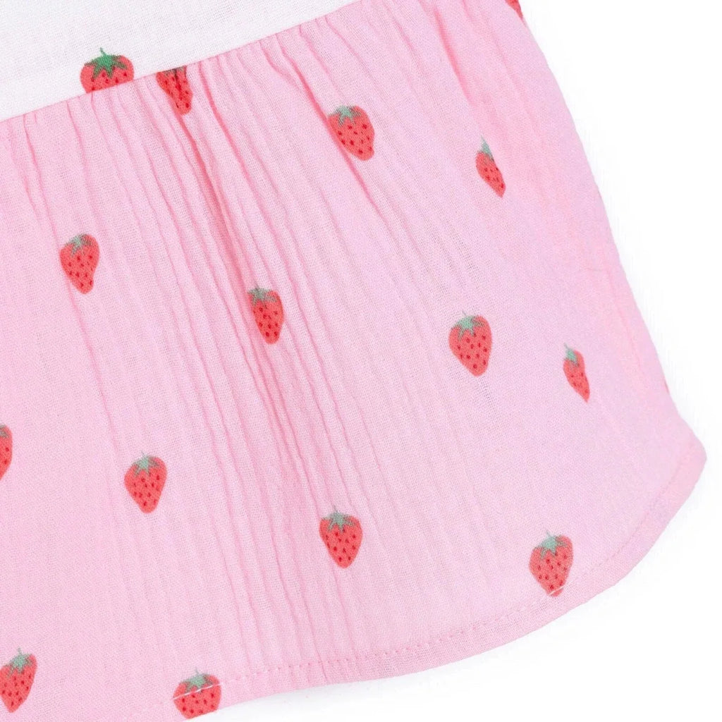 HelloBaby Strawberry Print Crew Neck Short Sleeve Baby Dress (6-9 Months to 4-5 Years) - Pink Printed