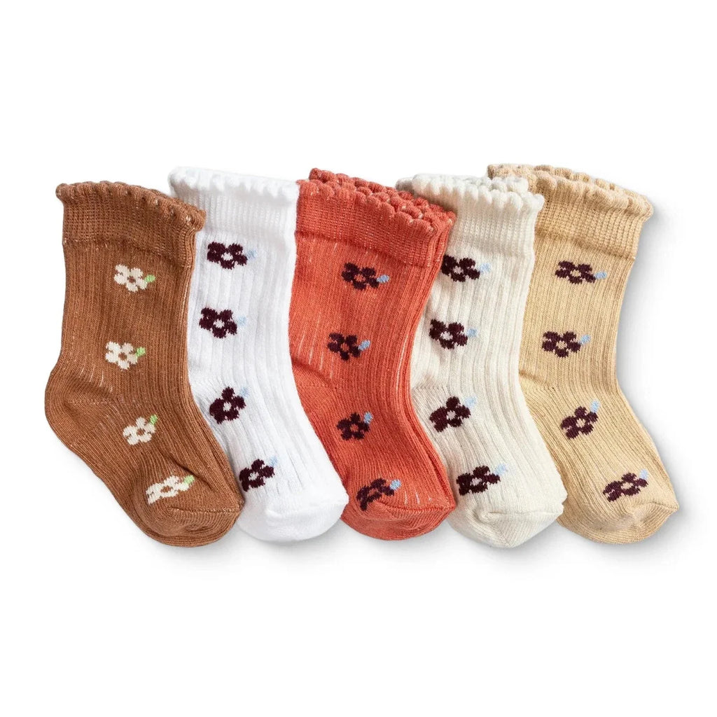 HelloBaby Girls Pack of 5 Ankle Socks Floral Print Cotton Rich - Orange Printed