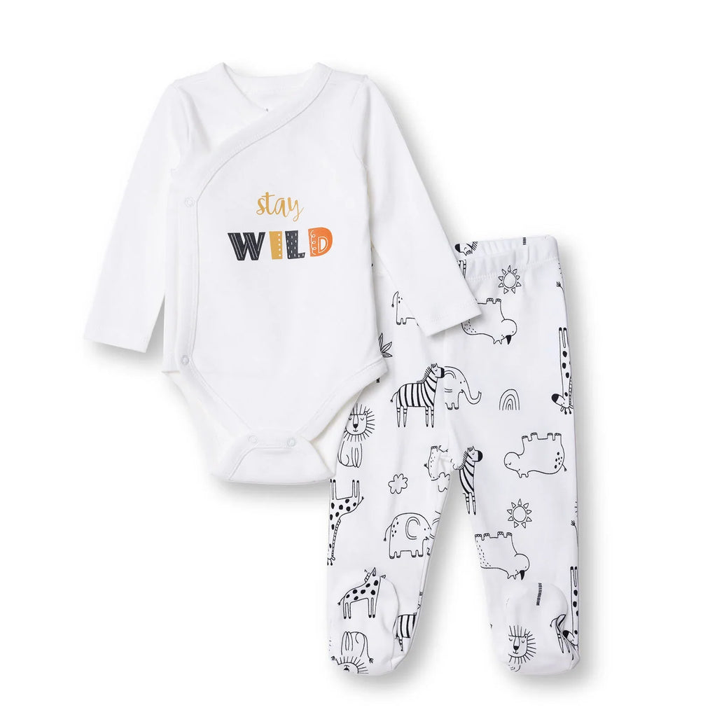 HelloBaby "Stay Wild" Slogan Baby Bodysuit & Footed Bottoms Set (Newborn to 9 Months)